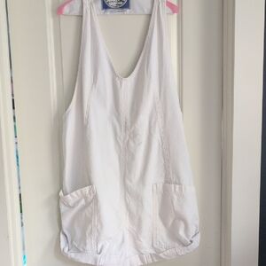 Free People White Sleeveless Overalls with Front Pockets